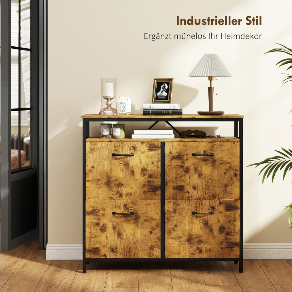 Armadio per scarpe con 4 cassetti pieghevoli ¨C zephmum ¨C Stile sottile, scaffale aperto, acciaio, marrone