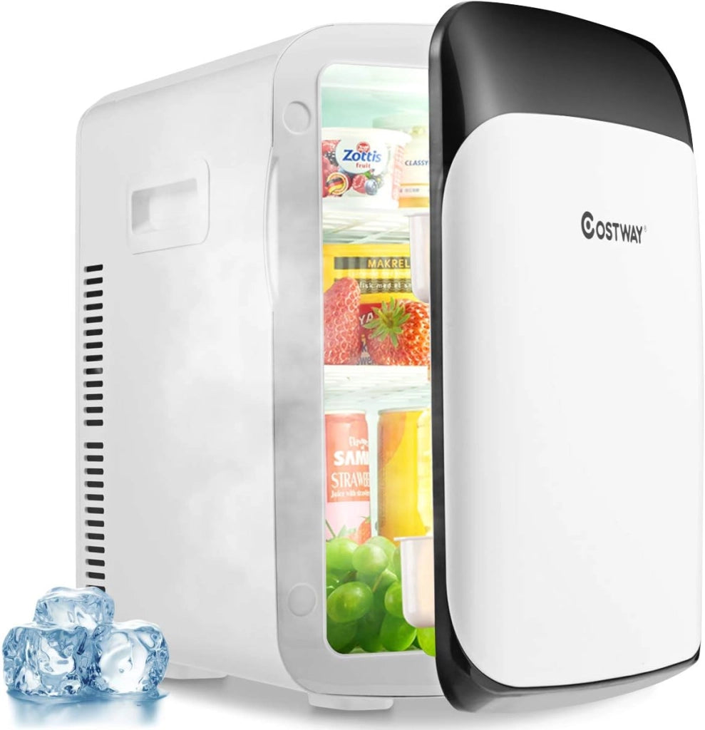 Mini Frigorifero Elettrico 15L, Funzione Caldo e Freddo, Mini frigo per Casa Auto Ufficio e Dormitorio, Prese Incluse, DC 12V/AC 220-240V, 27 x 33 x 38 cm (Bianco)