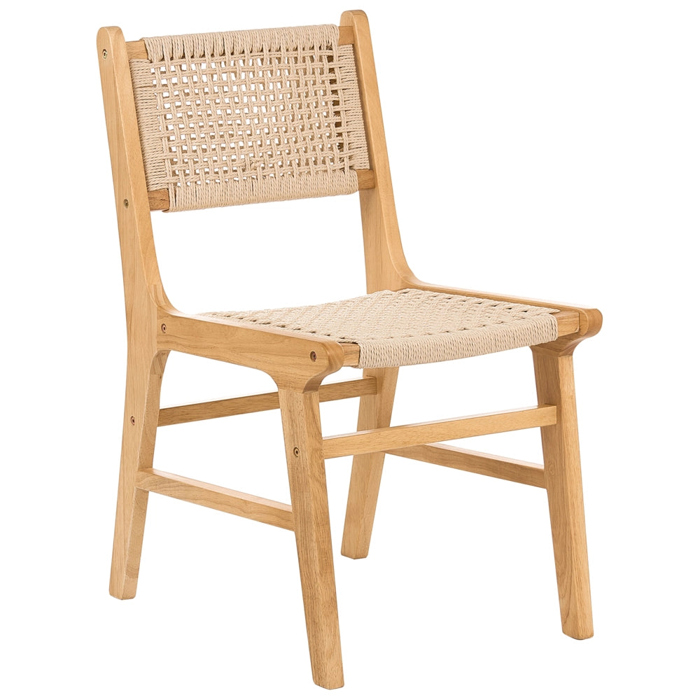 Set di 2 sedie da pranzo marrone e beige Struttura in legno di gomma beige Seduta e schienale in corda di carta Sala da pranzo Boho