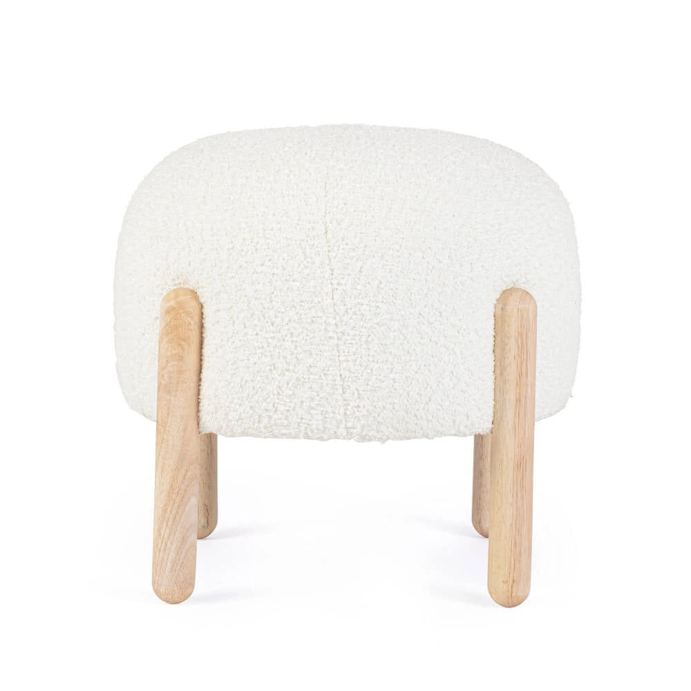 Sgabello imbottito in tessuto bouclé con gambe in legno - SIENNA