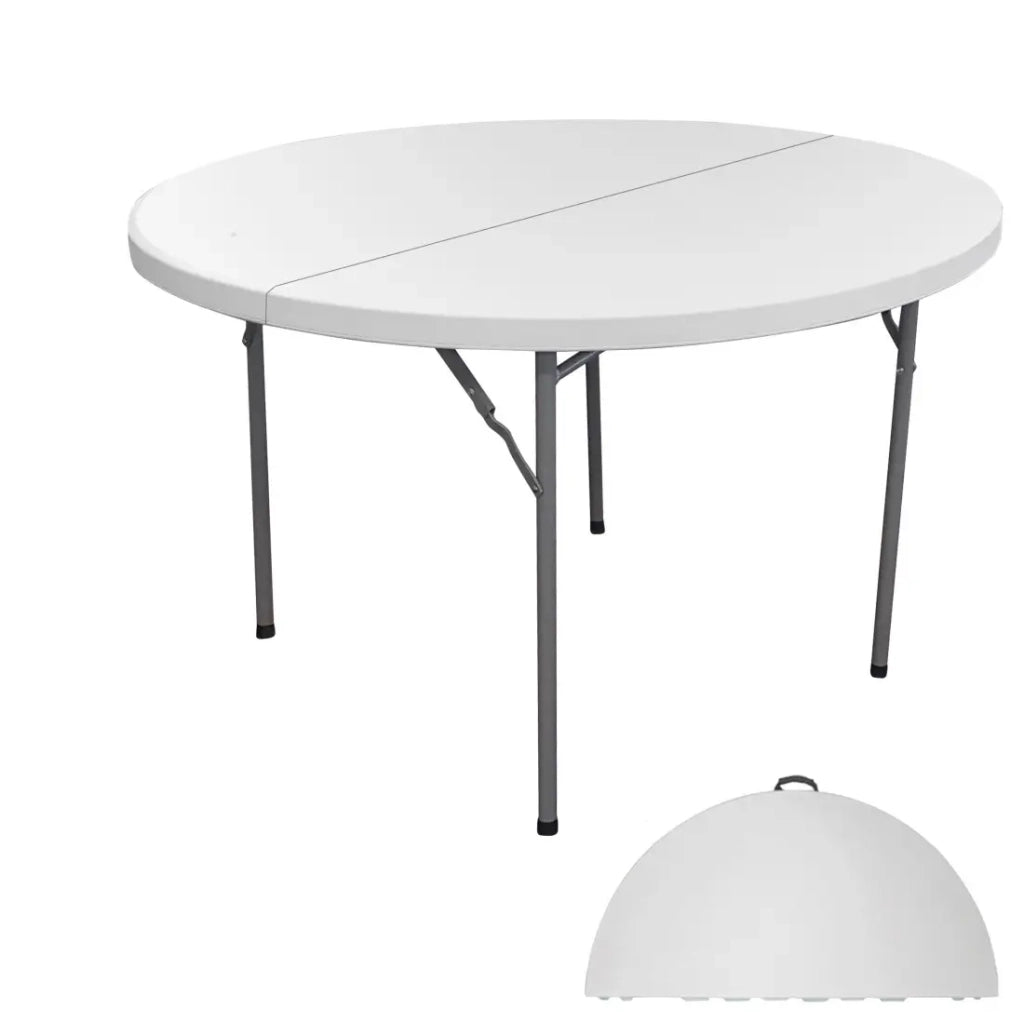 Tavolo da esterno pieghevole bianco in PVC – Diametro 122 cm