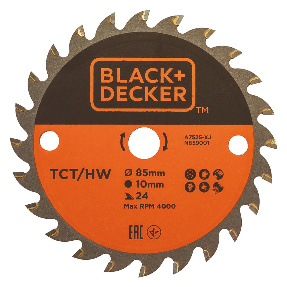LAMA TCT PER MINI SEGA CIRCOLARE 'A7525-XJ' ø 85 mm foro 10 mm - 24 denti  - BLACK DECKER
