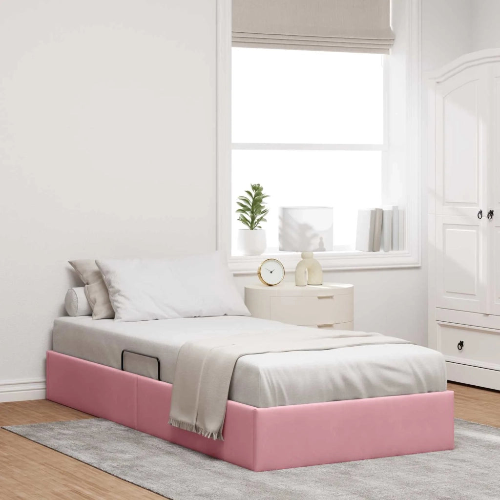 Letto ottomano con archiviazione Rosa 90 x 200 cm Velluto