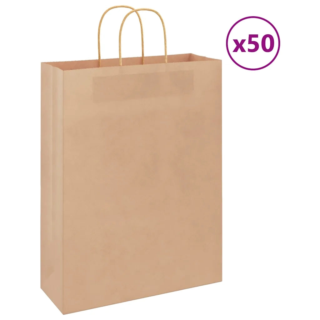 Sacchetti di Carta 50 pz con Manici Marrone 32x12x42 cm