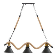 Lampadario Elegante a 3 Luci in Metallo e Corda 84x20x88 cm