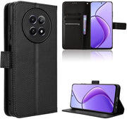 Caspoletto Premium a schermo rigido - Caricatore laterale - Fibra di carbonio - Resistente allo shock - Con tasche per carte di credito - Compatibile con Realme 12/12X 5G - Cover per smartphone