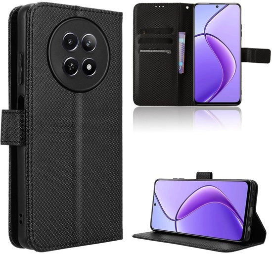Caspoletto Premium a schermo rigido - Caricatore laterale - Fibra di carbonio - Resistente allo shock - Con tasche per carte di credito - Compatibile con Realme 12/12X 5G - Cover per smartphone