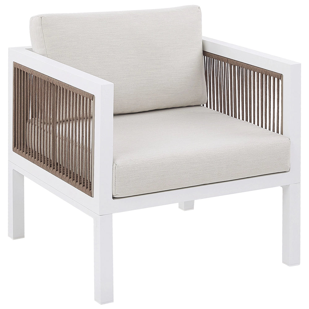 Divano da Giardino 5 Posti Bianco e Marrone Alluminio 5 Posti con Cuscini Moderni