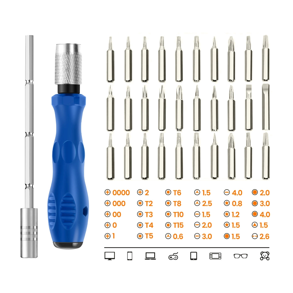 Kit Cacciaviti 32 in 1 Multi Dispositivi Magnetico di precisione con manico antiscivolo Blu Max excell