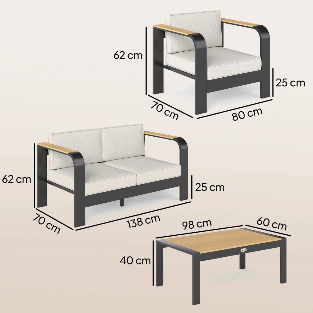 Set Giardino Divano 2 Posti 2 Poltrone Tavolino ¨C Zephmum ¨C Alluminio Grigio