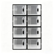 Set di 8 Scatole Impilabili per Scarpe in Plastica Trasparente e Nero 25x18,5x35,5 cm