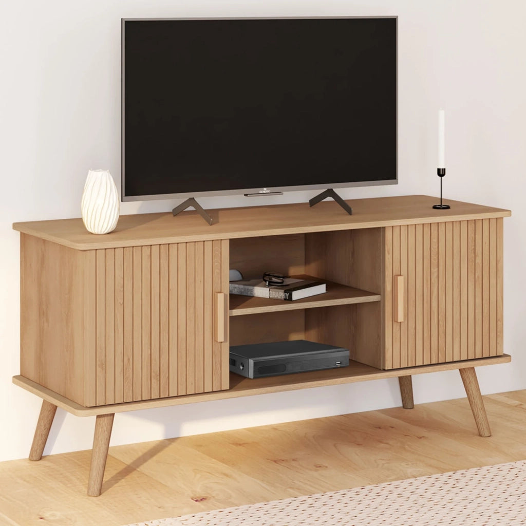 IDMarket - Mobile TV JULIETTE 110 cm con 2 ante a doghe color rovere