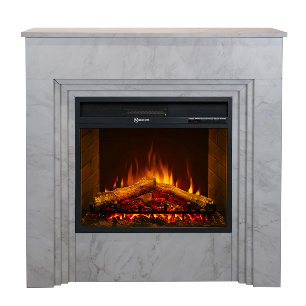 Camino elettrico caminetto da terra BELLINI in legno effetto Marmo Bianco Made in Italy L96 x P35 x H96