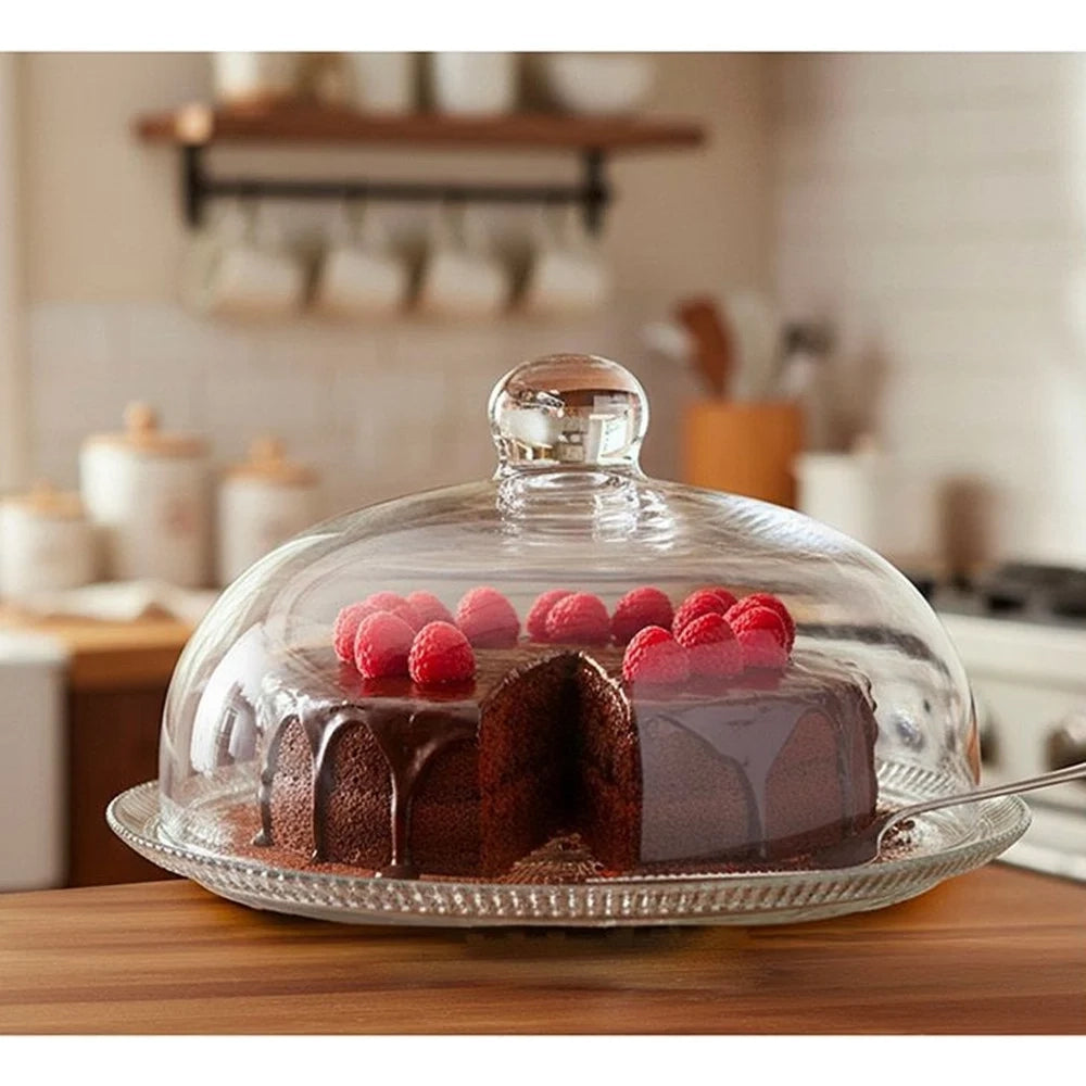 Trade Shop - Piatto Torta Con Campana Trasparente ø30 X H18 Cm In Vetro Soffiato Design Raffinato -