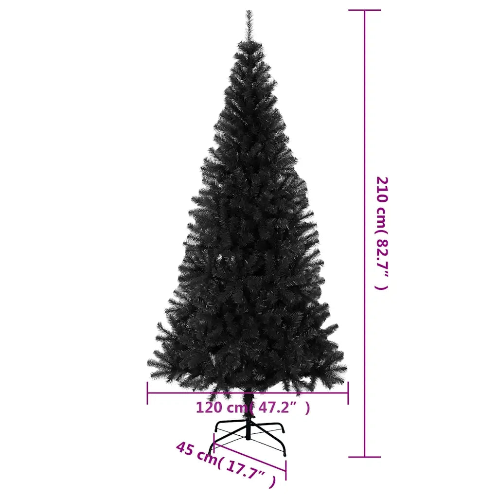 Albero di Natale | Decorazioni natalizie Artificiale Sottile con Base Nero 210 cm PVC