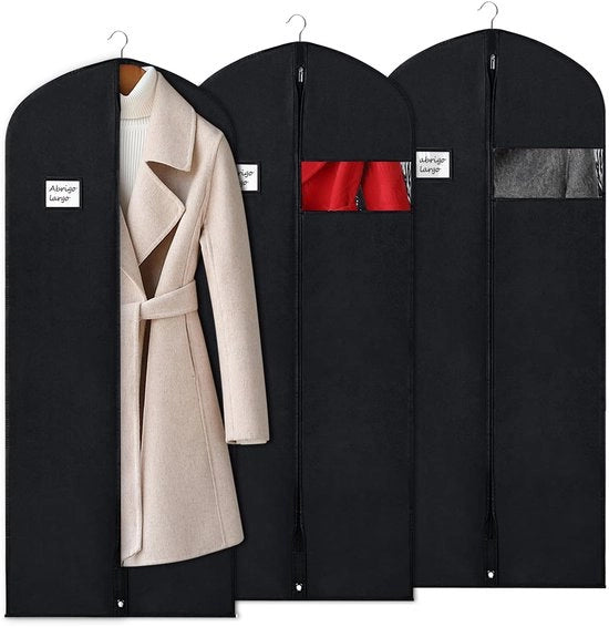 Confezione per abiti, ademante, 60 cm x 160 cm, 3-pack, con finestra trasparente e cerniera, impermeabile, per giacca, giubbotto, cappotto
