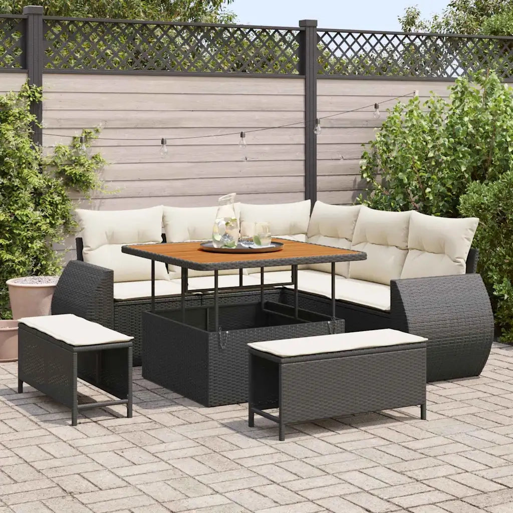 vidaXL Set Divano da Giardino 8 pcs Nero e crema 100 x 100 x 71 cm
