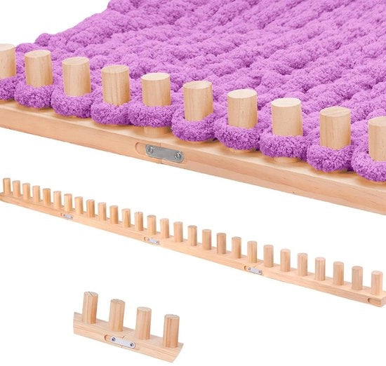 Set di tessuto per coperta in lana ruvida per filato senza ago per il lavoro a maglia DIY, tela di legno regolabile per il telaio, attività di lavoro con filato per decorazione domestica e grandi coperte.