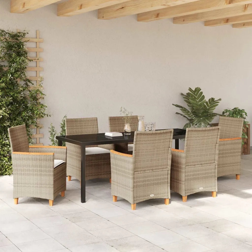 Set da Pranzo per Giardino 7 pcs Beige polyrattan 3381105