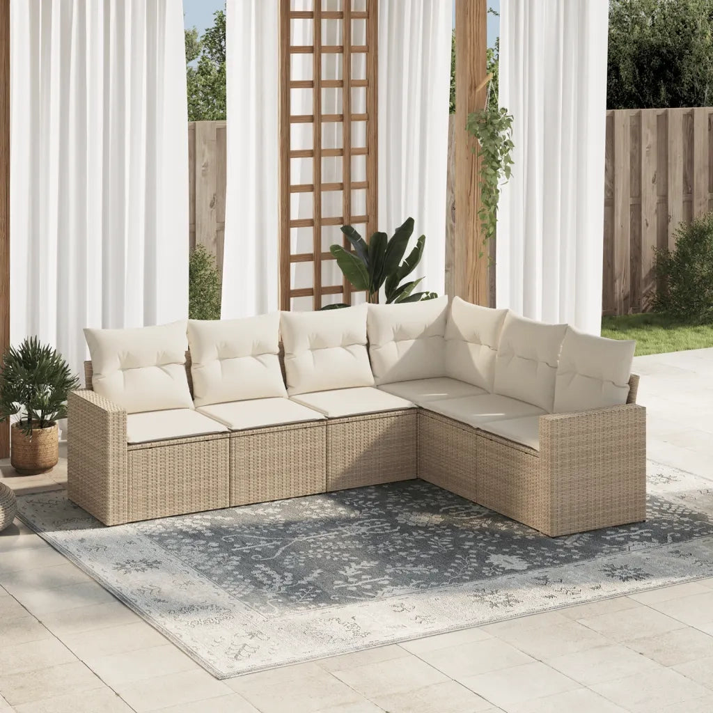 Set Divano da Giardino 6 pz con Cuscini Beige in Polyrattan 3251345