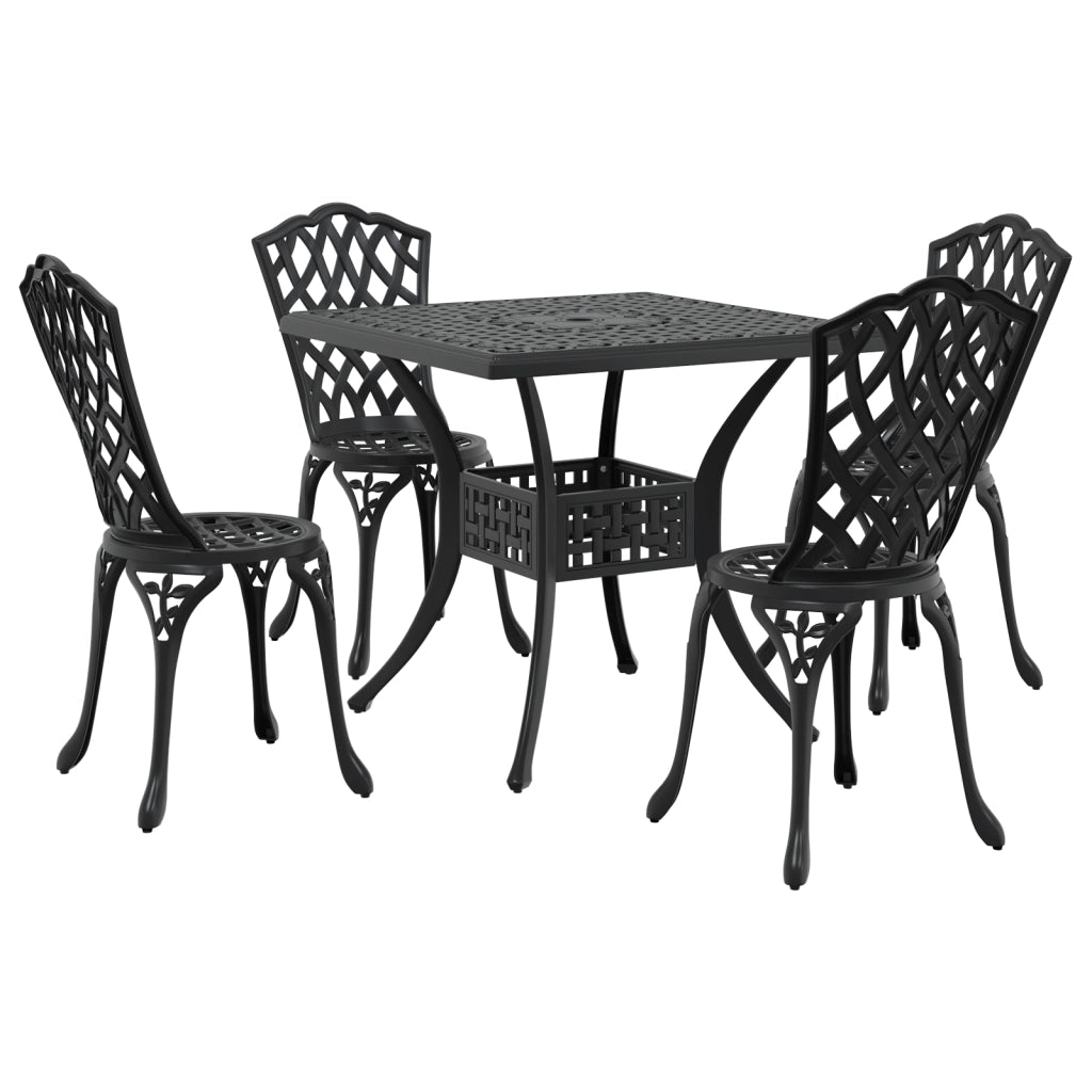 Set da pranzo per giardino 5 pezzi vitaXL in alluminio fuso nero
