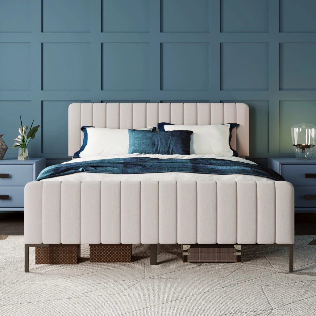 Letto matrimoniale imbottito 180x200 cm grigio-beige