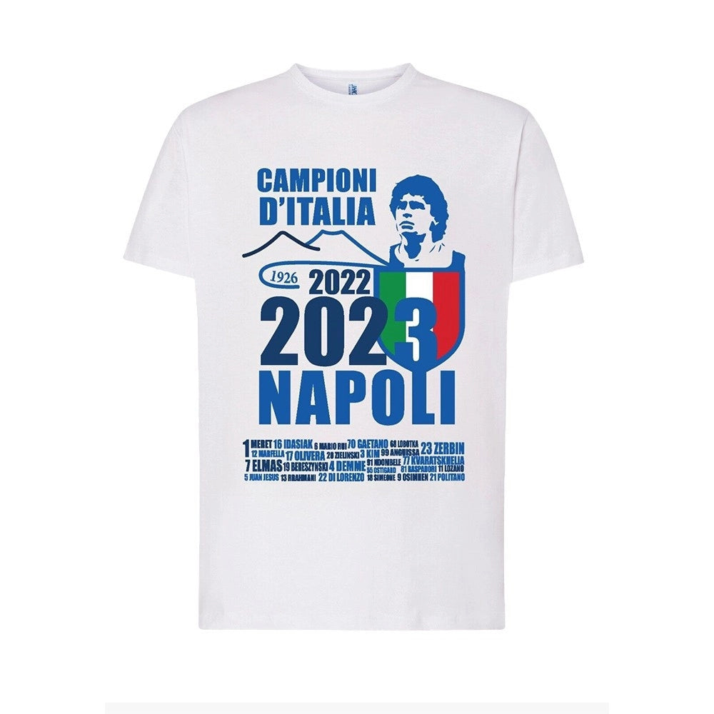 Trade Shop - Maglietta Ssc Napoli Tshirt Bianca Con Stampa Campioni D'italia 2023 Calcio -