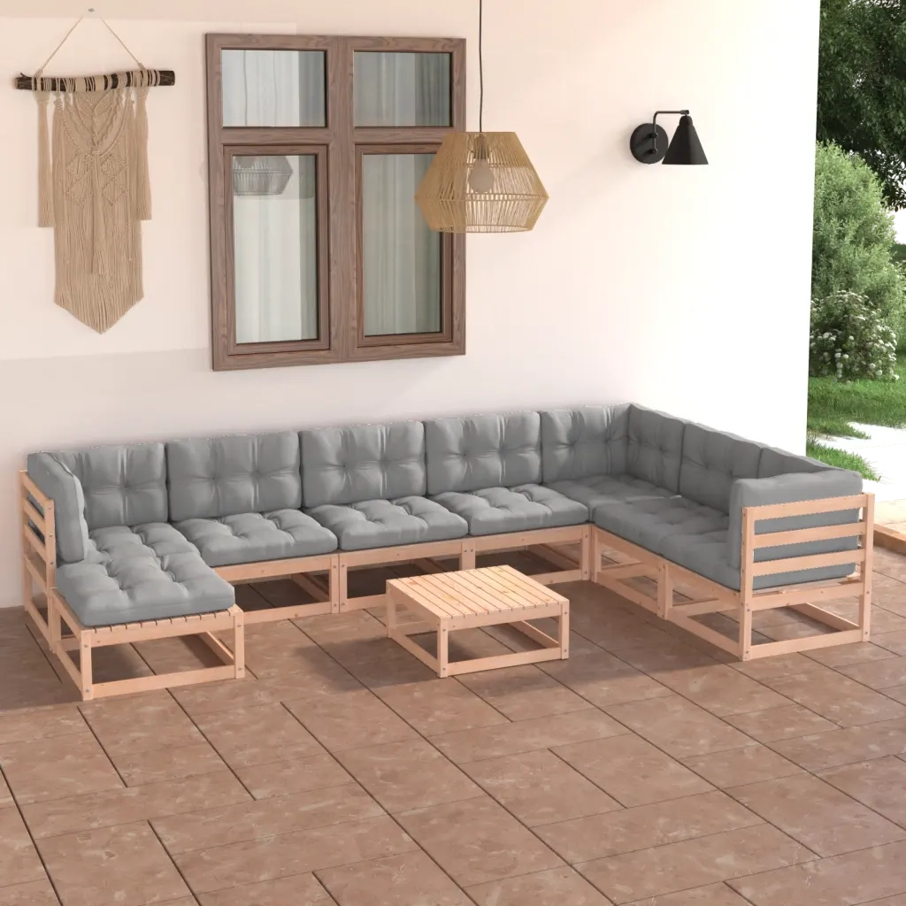 Set Divani da Giardino 9 pz con Cuscini Legno Massello di Pino cod mxl 44162