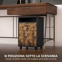Cassettiera Portadocumenti da Ufficio Ripiano e 2 Cassetti 40x35x60 cm Marrone e Nero