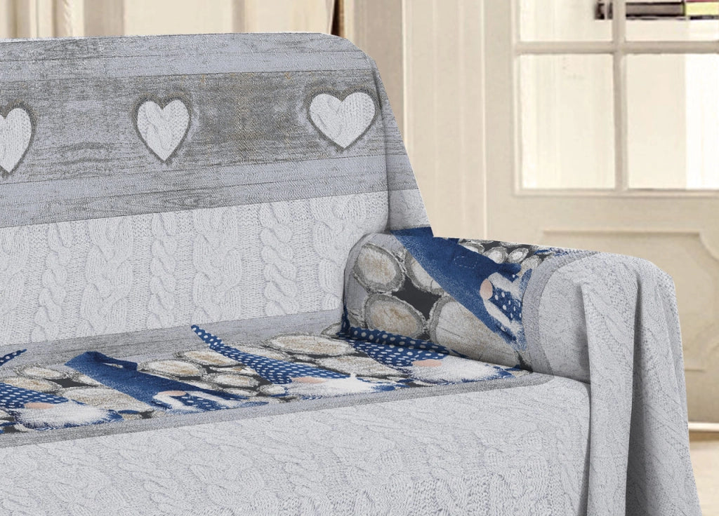 Telo Arredo Multiuso Linea Pensieri Delicati In 100% Cotone Disegno Gnomi - Singolo - Blu