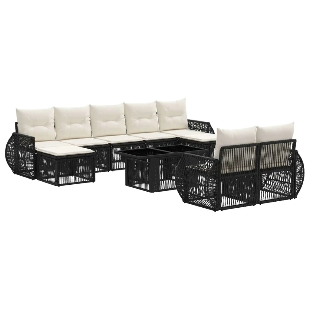 Set Divano da Giardino 10 pz Nero e Bianco Crema polyrattan 3437155