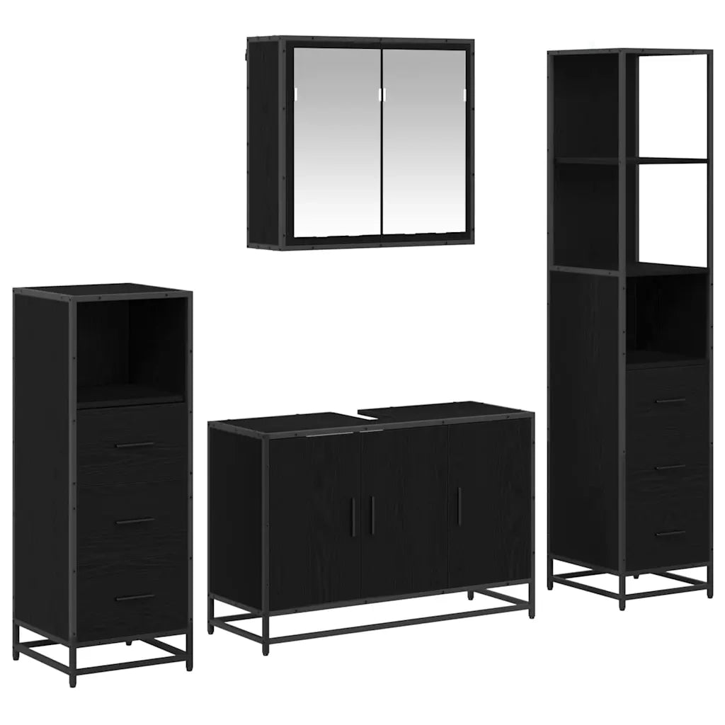 Set di mobili per il bagno 4 pcs Rovere Nero Legno multistrato