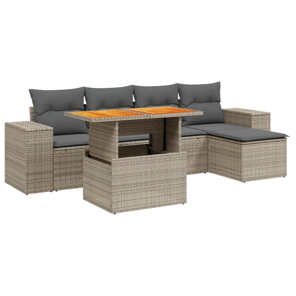 Set Divano da Giardino 6 pz con Cuscini Grigio in Polyrattan 3272614