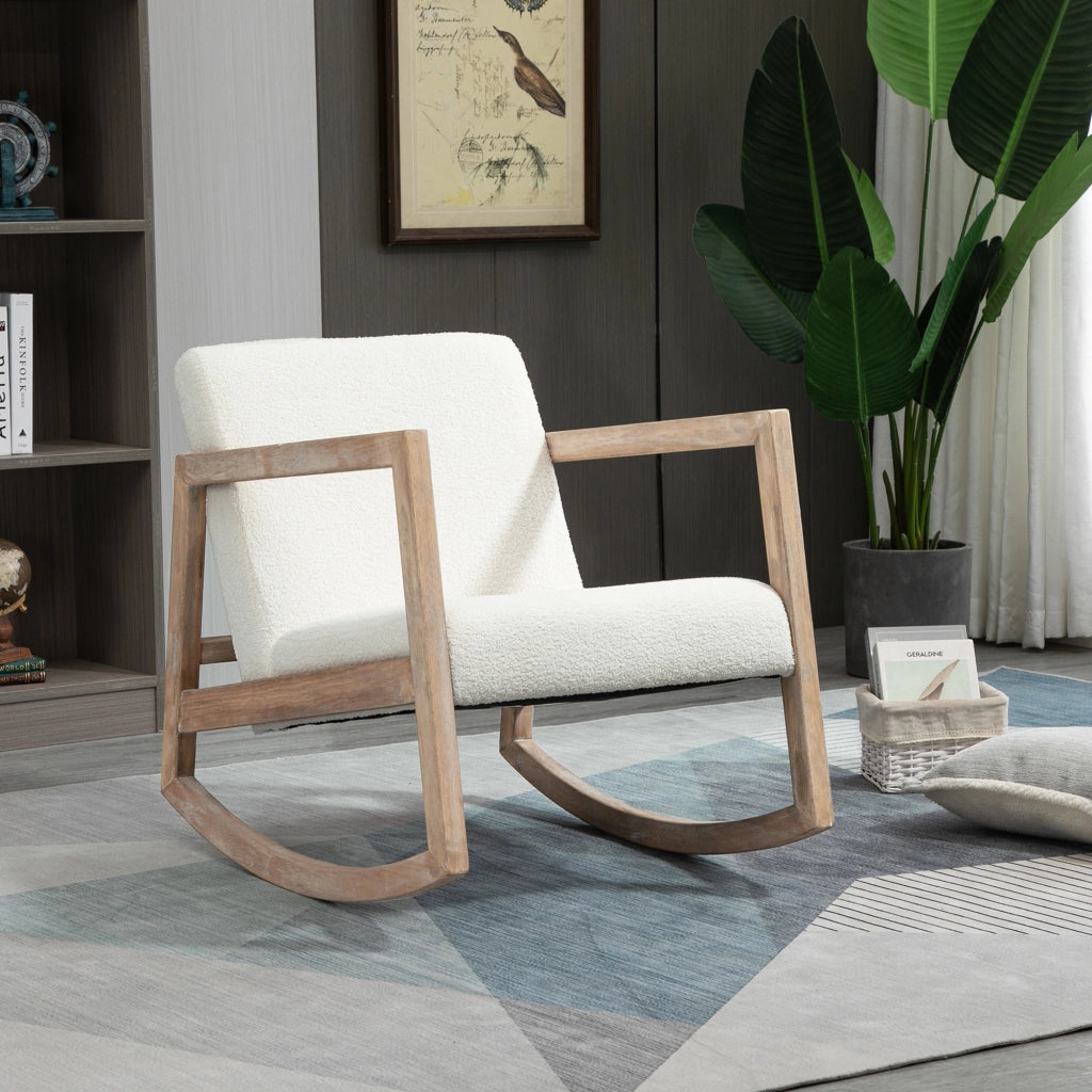 Poltrona a dondolo in legno con seduta imbottita ¨C zephmum ¨C crema 60x81x71 cm