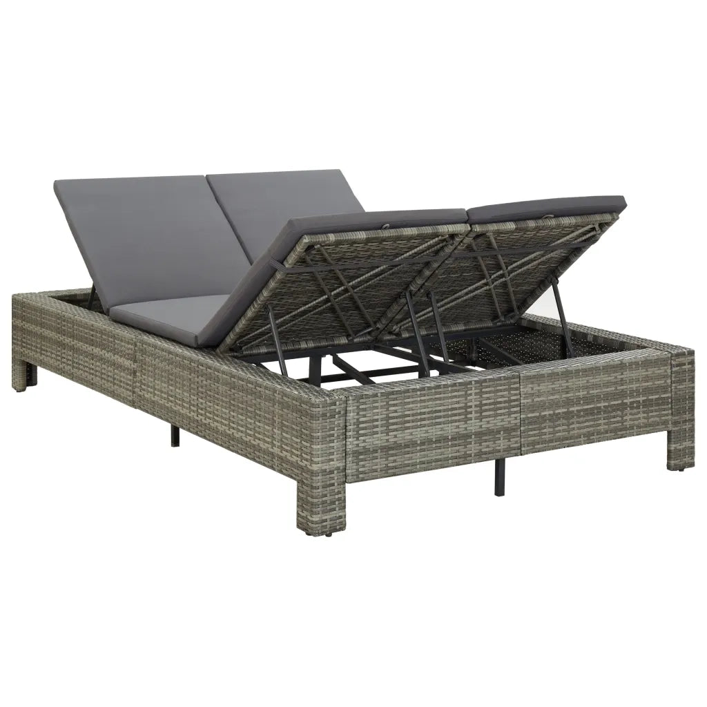 Lettino Prendisole | Sdraio da giardino | Lettino da sole a 2 Posti con Cuscino in Polyrattan Grigio