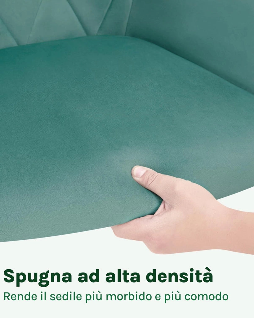 Set di 4 Sedie per Sala da Pranzo Imbottita, Poltroncina in Velluto,Sedia da Cucina con Braccioli e Schienale, Gambe in Metallo, Azzurro, BH352ts-4