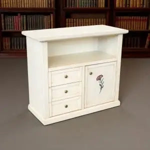 Mobile Porta tv Shabby chic avorio anticato decorato a mano, 3 cassetti 1 ante 1 vano