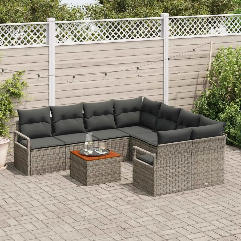 Set Divano da Giardino con cuscino 9 pcs Grigio polyrattan 3347685