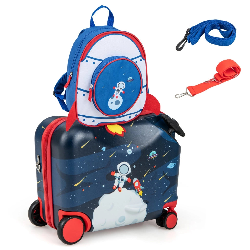 Set di valigie per bambini da 2 pezzi, Valigia con zaino duro e impermeabile con ruote 47x26,5x36,5cm Nero-Bagagli e borse