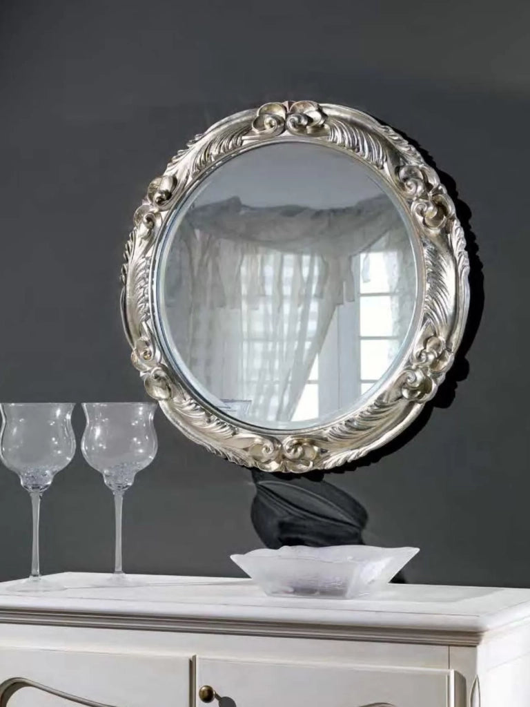 Mobili2g - specchiera in foglia argento rotonda-sagomata misura : 76 x 76 x 5