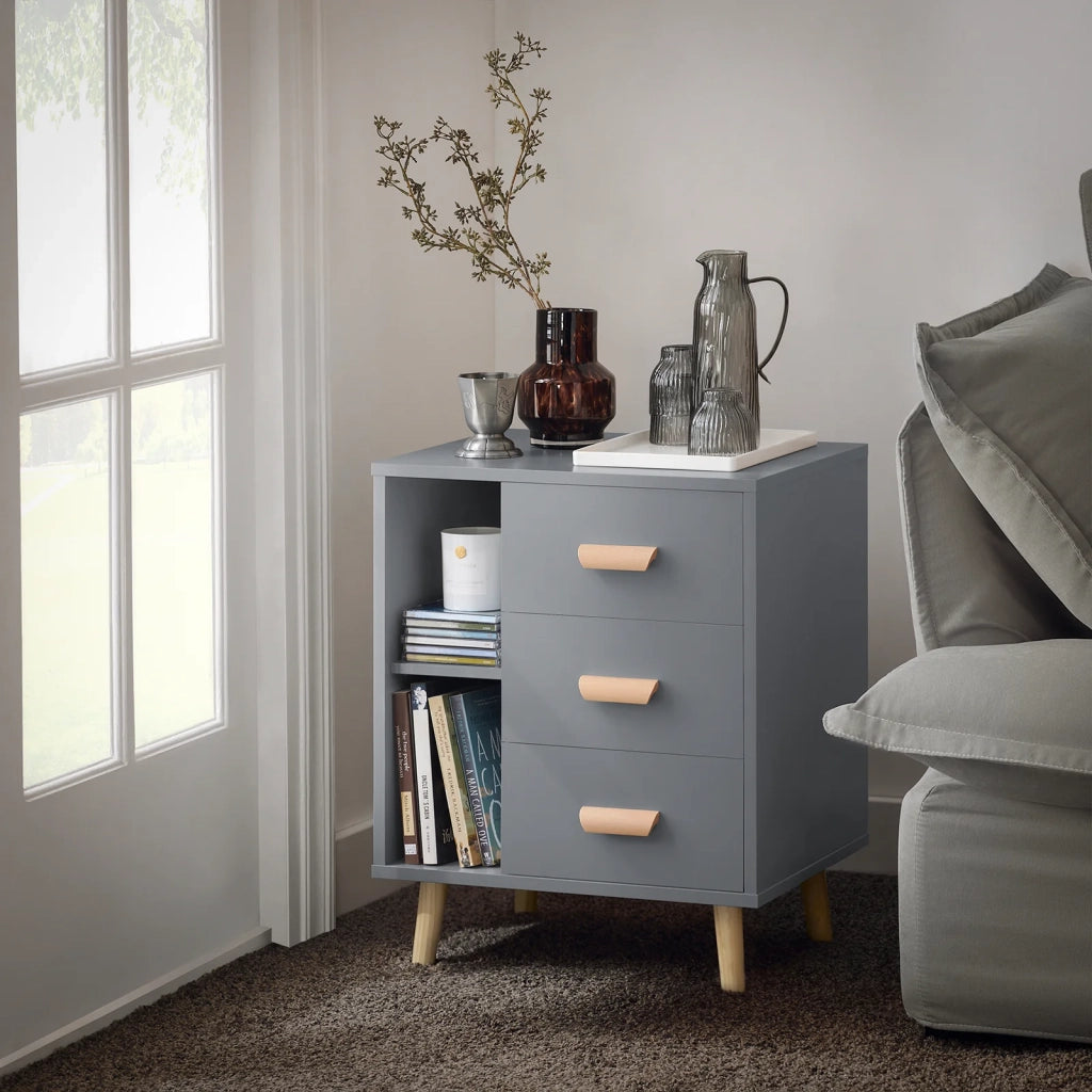 Comodino Piccolo Tavolino Divano Con 3 Cassetti Comodino Comodini L48*P40*A60cm Grigio FBT95-HG SoBuy
