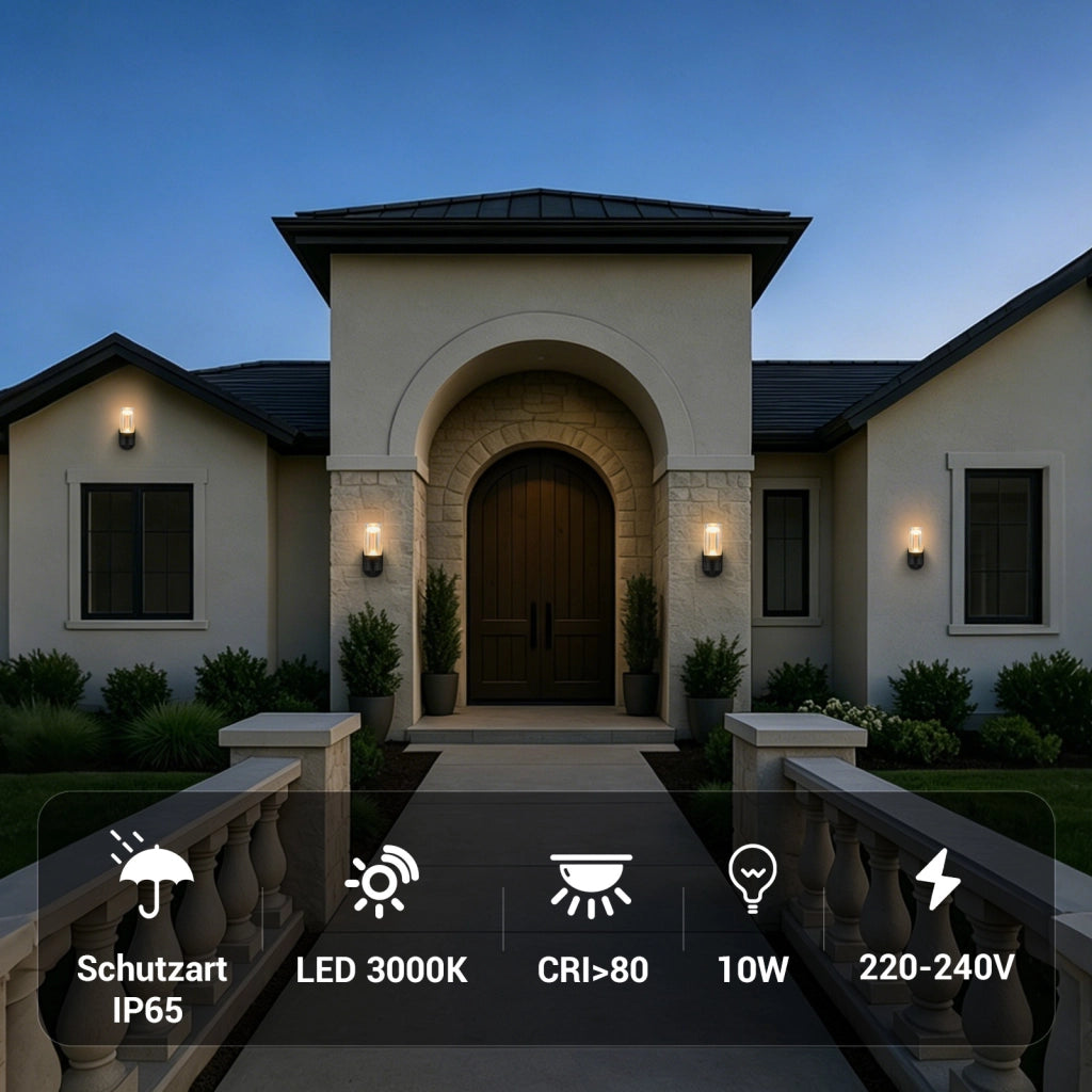 ZMH Lampada da Parete Esterno LED 10W Nero 3000K Impermeabile  IP65 per Terrazza Ingresso Corridoio