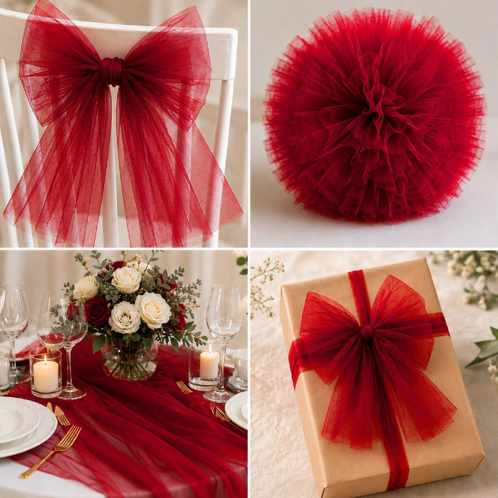 Rotolo Tulle Limoges 30 Metri x 1,5 Metri per Decorazioni Matrimonio, Feste, Fiocchi, Allestimenti e Bomboniere Rosso
