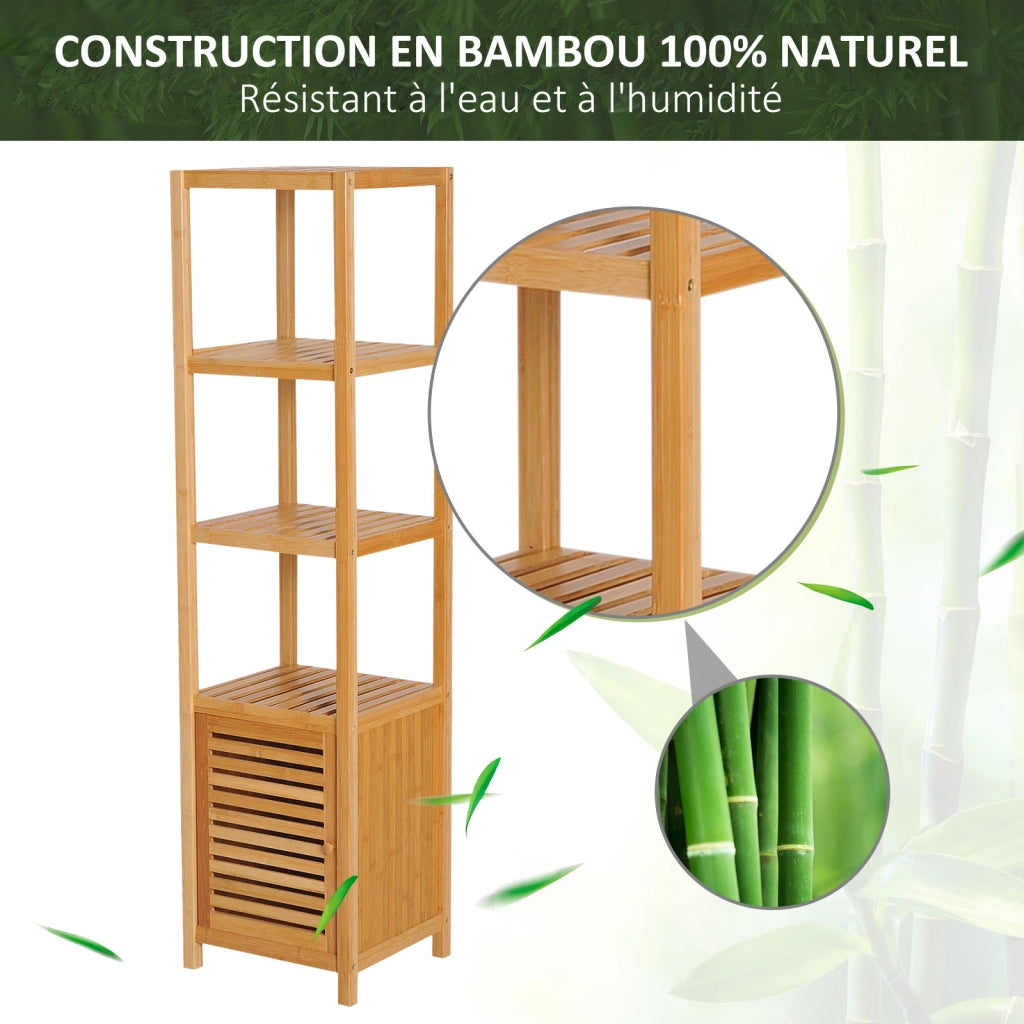 Mobiletto Colonna per Bagno in Bamb¨´ ¨C Zephmum ¨C 36x33x140 cm 2 Ripiani 4 Livelli