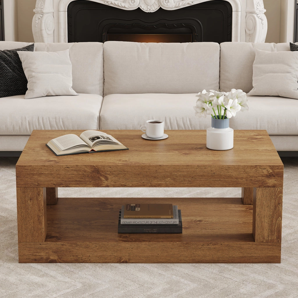 Tavolino da caffè rettangolare a 2 livelli per soggiorno in MDF 104×65.5×28 cm