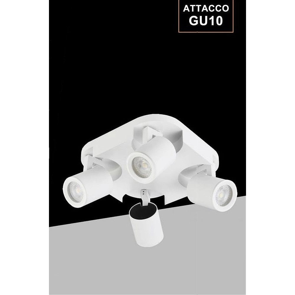 Trade Shop - Plafoniera 4 Diffusori Orientabile Soffitto Parete Lampada Gu10 Bianco Nero Th8805 -