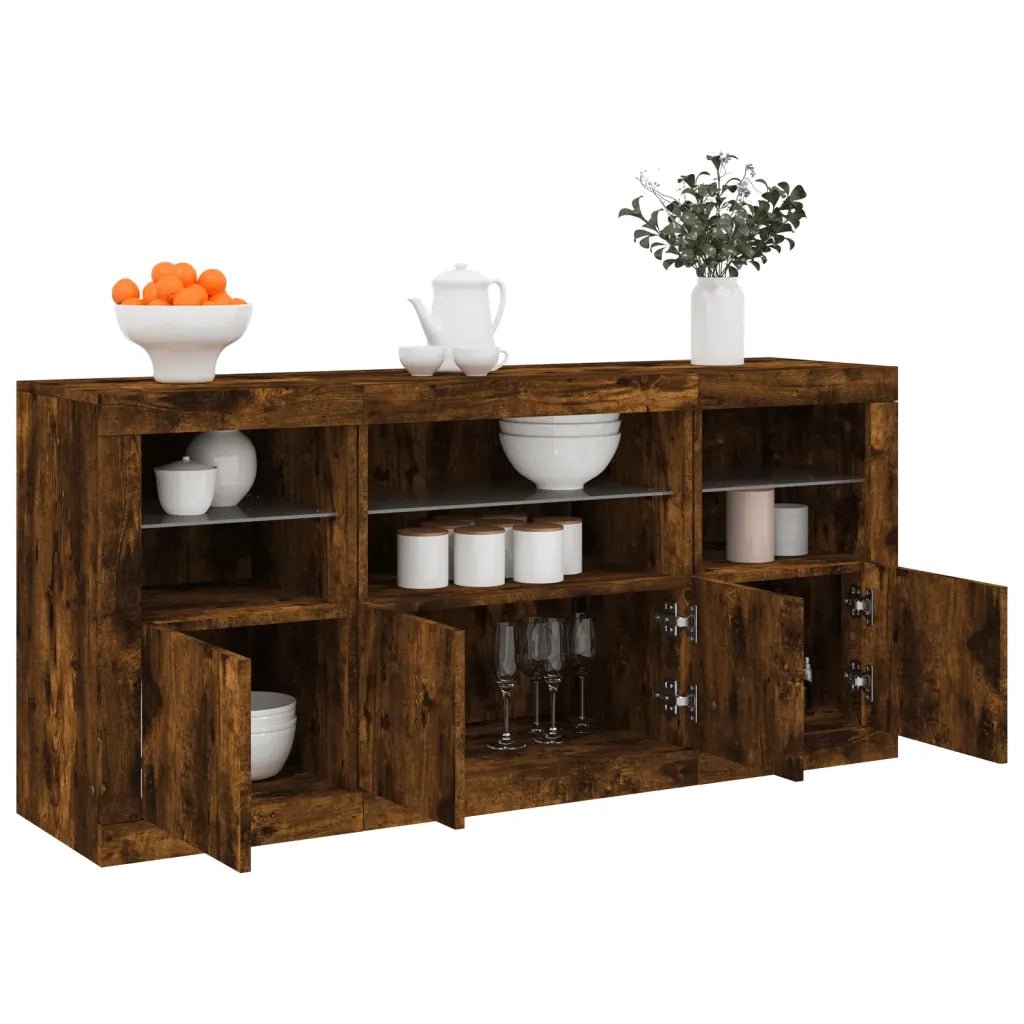 Credenza con Luci LED Rovere Fumo 142,5x37x67 cm 3209069