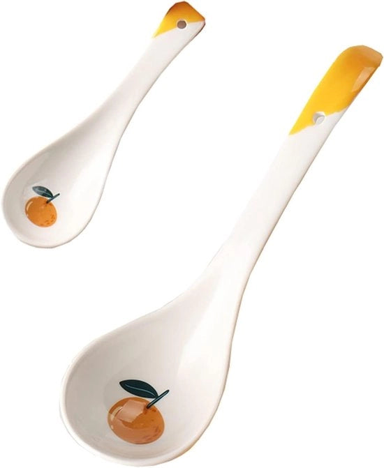 Set di due cucchiai ceramici - disegno arancione - ideale per finestre, dumplings e colazione