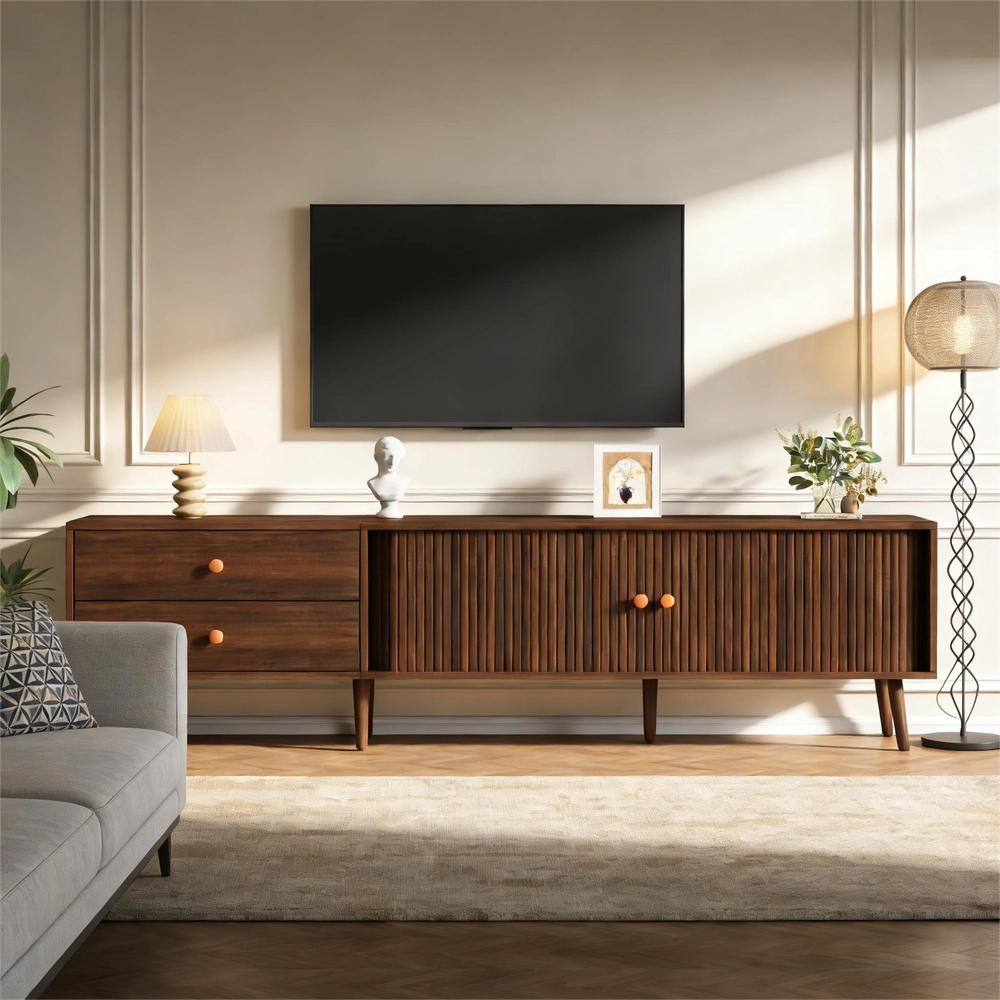 Mobile TV grande in noce - Zephmum- 180x40x46,5cm- due cassetti e ante scorrevoli
