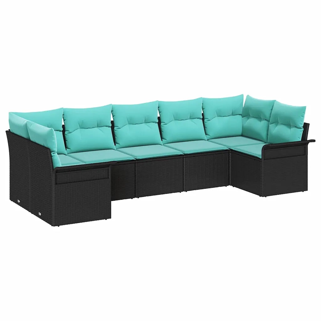 Set Divano da Giardino con cuscino 7 pcs Nero Poly Rattan